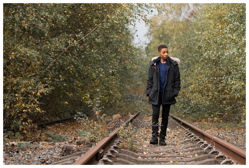 autumnal woodland photoshoot train tracks